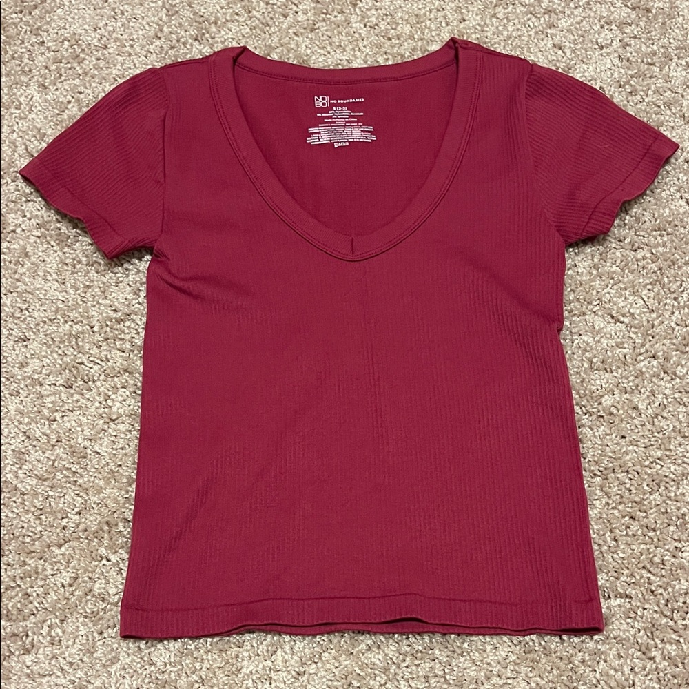 Deep Red V-Neck Ribbed Tee